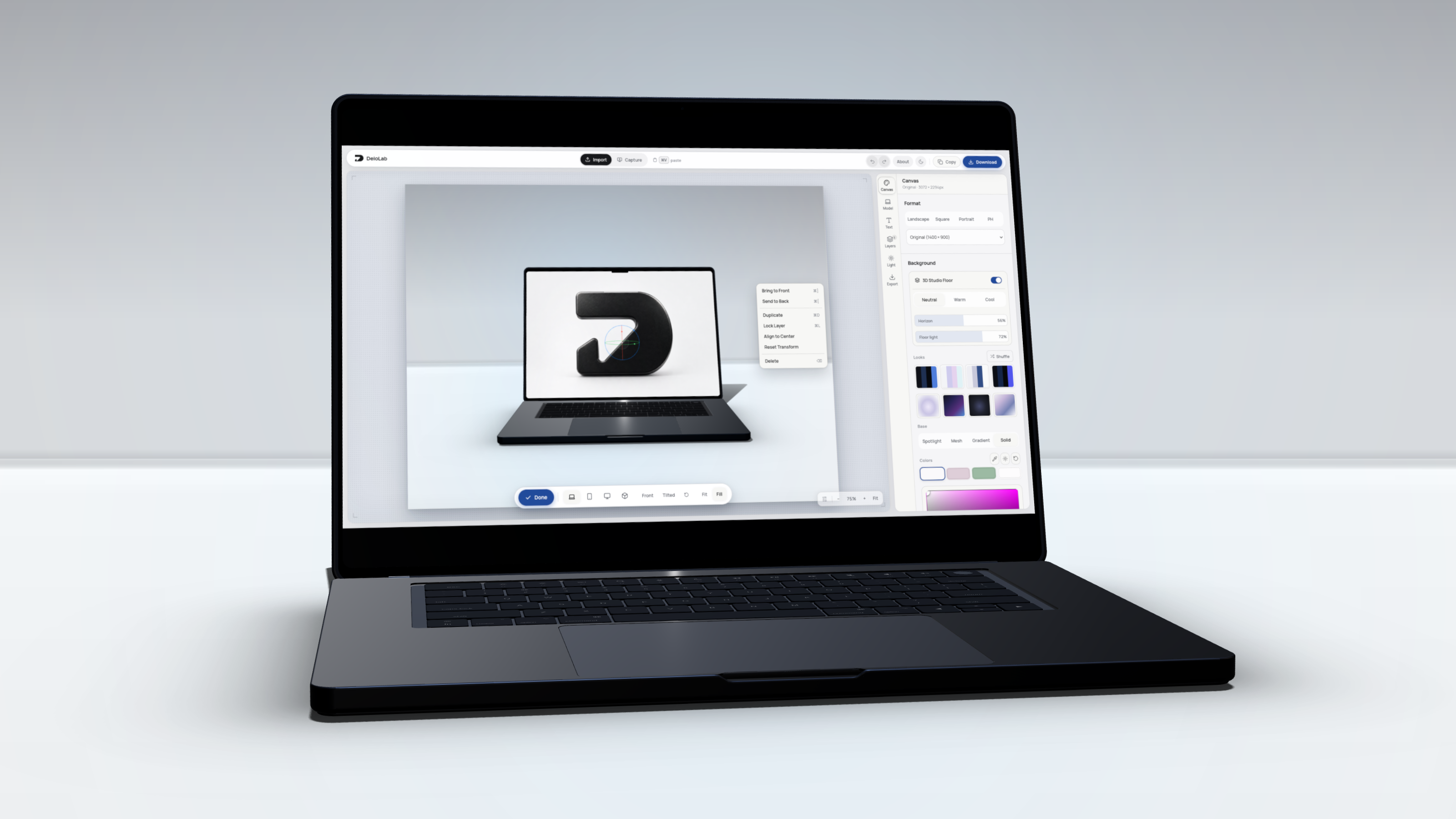 DeioLab landing page with a screenshot editor preview