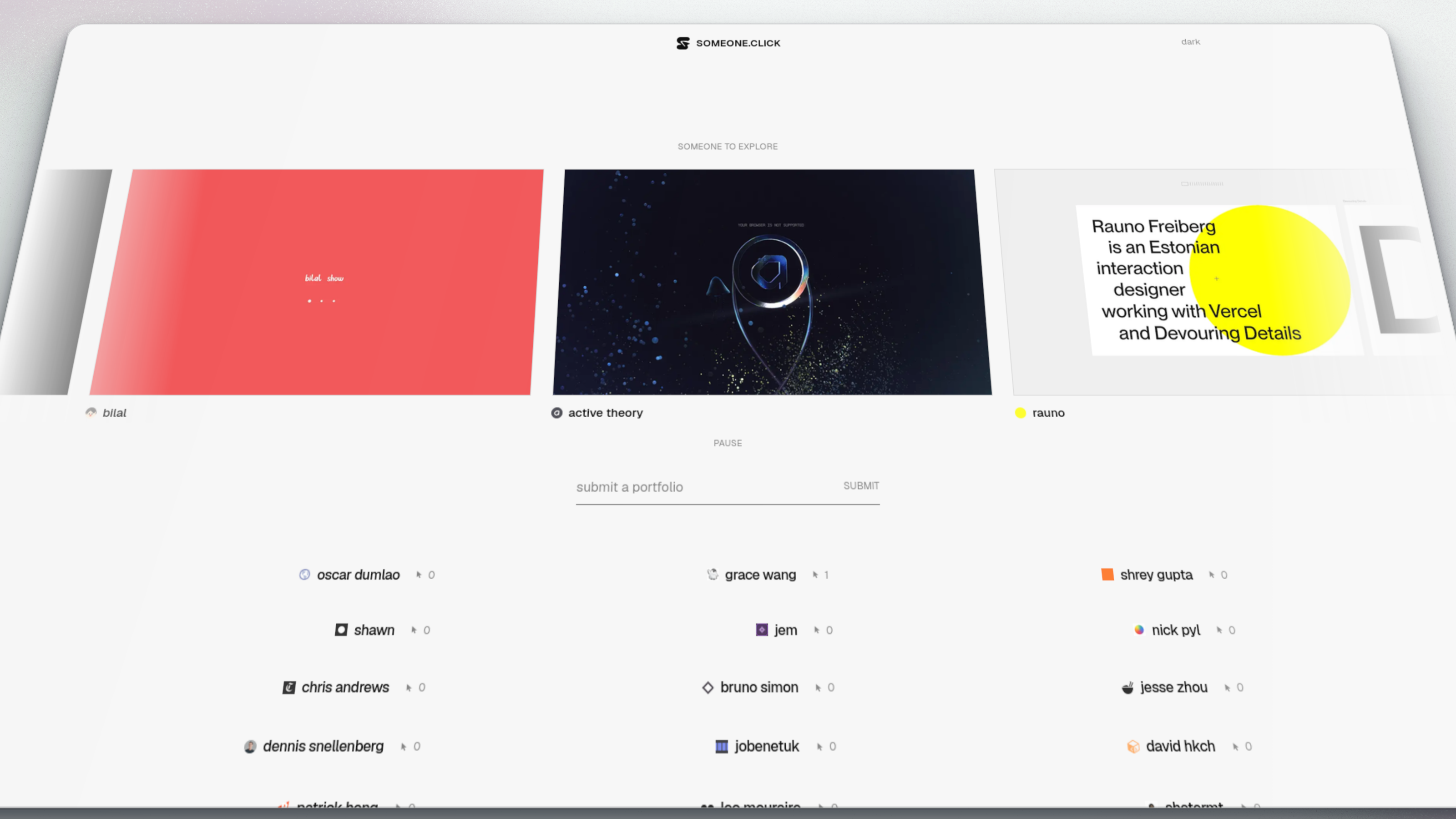 Someone.click portfolio discovery interface